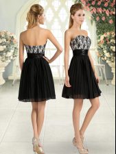 Fantastic Black Chiffon Zipper Dress for Prom Sleeveless Mini Length Lace