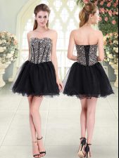  Black Lace Up Prom Gown Beading Sleeveless Mini Length