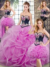 Lilac Sleeveless Sweep Train Embroidery and Ruffles Ball Gown Prom Dress