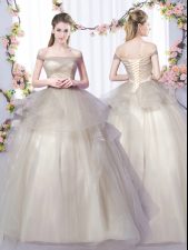 Custom Designed Tulle Sleeveless Floor Length Ball Gown Prom Dress and Ruffles