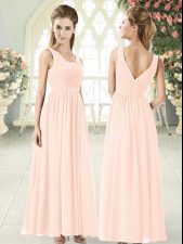 Trendy Empire Prom Dresses Pink V-neck Chiffon Sleeveless Floor Length Zipper