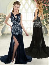 Amazing Navy Blue Sleeveless Lace Backless Prom Party Dress