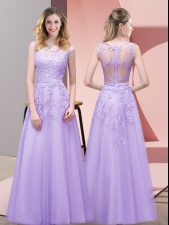 Glorious Lavender A-line Tulle Scoop Sleeveless Lace Floor Length Zipper 