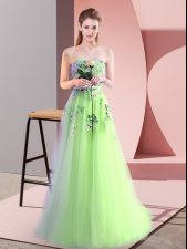  Sleeveless Floor Length Appliques Lace Up Evening Dress