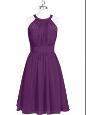 Amazing Halter Top Sleeveless Evening Dress Mini Length Ruching Purple Chiffon