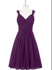 Stylish Mini Length Zipper Purple for Prom and Party with Ruching