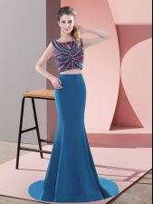 Edgy Backless Homecoming Dress Teal for Prom and Party with Beading Sweep Train