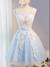  Sleeveless Appliques and Belt Lace Up Prom Party Dress
