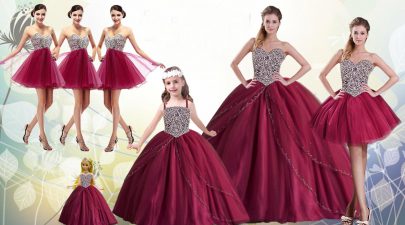 Super Sweetheart Sleeveless Tulle Quince Ball Gowns Beading Lace Up