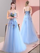 Beauteous Sweetheart Sleeveless Lace Up Prom Gown Blue Tulle