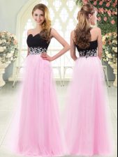 Classical Rose Pink Zipper Sweetheart Appliques Prom Dress Tulle Sleeveless