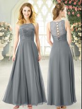  Grey Sleeveless Chiffon Clasp Handle Prom Dress for Prom and Party