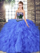  Sleeveless Tulle Floor Length Lace Up Quinceanera Gown in Blue with Beading and Embroidery