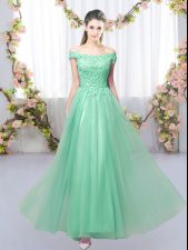  Apple Green Lace Up Dama Dress for Quinceanera Lace Sleeveless Floor Length
