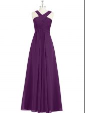 Lovely Eggplant Purple Chiffon Zipper Dress for Prom Sleeveless Floor Length Ruching