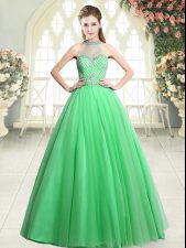 Classical Sleeveless Floor Length Beading Zipper Homecoming Dress with Green