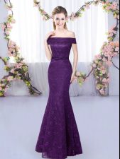  Floor Length Purple Court Dresses for Sweet 16 Off The Shoulder Sleeveless Lace Up