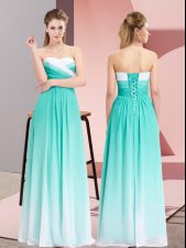  Sweetheart Sleeveless Prom Party Dress Floor Length Ruching Turquoise Chiffon