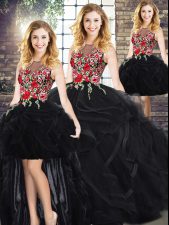  Black Sleeveless Zipper Ball Gown Prom Dress for Military Ball and Sweet 16 and Quinceanera