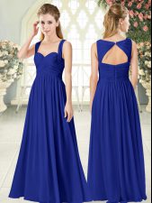 Inexpensive Royal Blue Chiffon Zipper Straps Sleeveless Floor Length Homecoming Dress Ruching