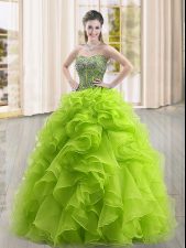  Floor Length Ball Gowns Sleeveless Yellow Green 15th Birthday Dress Lace Up