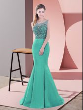 Modern Turquoise Sleeveless Beading Backless Prom Party Dress