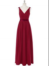 Enchanting Floor Length Empire Sleeveless Wine Red Prom Evening Gown Zipper