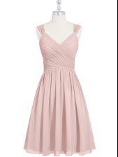 Fashion Sleeveless Chiffon Mini Length Lace Up Prom Dresses in Pink with Ruching