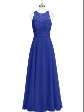 Nice Royal Blue Zipper Scoop Lace Evening Dress Chiffon Sleeveless