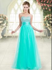 Exceptional Tulle Sleeveless Floor Length Prom Party Dress and Beading