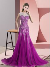 Edgy Purple Dress for Prom Scoop Sleeveless Sweep Train Backless