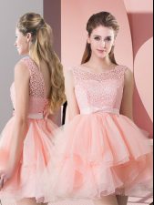 Sleeveless Lace Lace Up Prom Dress with Pink 