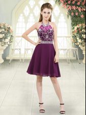  Knee Length Purple Homecoming Dress Chiffon Sleeveless Beading