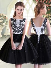 Designer Ball Gowns Prom Dresses Black Scoop Tulle Sleeveless Mini Length Lace Up