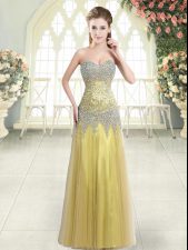 Custom Fit Floor Length Gold Prom Dress Sweetheart Sleeveless Zipper