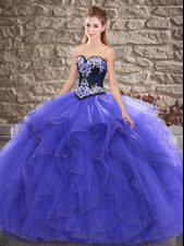  Purple Ball Gowns Beading and Embroidery 15 Quinceanera Dress Lace Up Tulle Sleeveless Floor Length