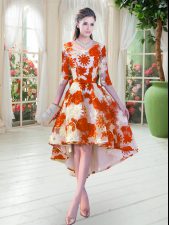  Lace Scoop Half Sleeves Lace Up Belt Prom Dresses in Orange Red
