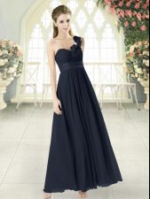 New Style Black Sleeveless Ankle Length Hand Made Flower Zipper Dress for Prom