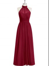 Top Selling Ruching Evening Dress Burgundy Side Zipper Sleeveless Floor Length