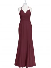 Pretty Burgundy Sleeveless Chiffon Criss Cross Prom Dresses for Prom and Party and Military Ball