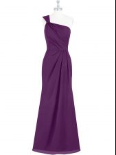  Floor Length Eggplant Purple Prom Gown One Shoulder Sleeveless Side Zipper