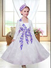  White Sleeveless Ankle Length Embroidery Zipper Flower Girl Dresses for Less