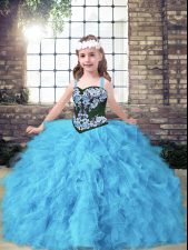 Nice Straps Sleeveless Tulle Little Girls Pageant Dress Embroidery and Ruffles Lace Up