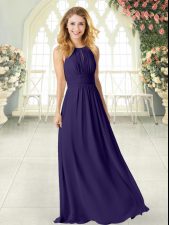 Modern Purple Empire Ruching Prom Dresses Zipper Chiffon Sleeveless Floor Length