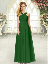  Green Sleeveless Floor Length Ruching Zipper Evening Dress
