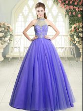  Lavender Tulle Zipper Prom Evening Gown Sleeveless Floor Length Beading