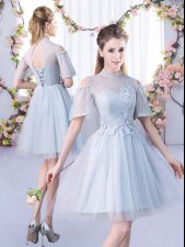Comfortable Mini Length Lace Up Court Dresses for Sweet 16 Grey for Prom and Party and Wedding Party with Lace