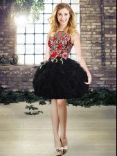  Mini Length Lace Up Black for Prom and Party with Embroidery and Ruffles