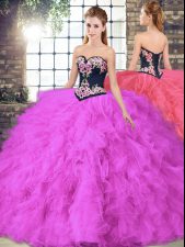 Custom Design Sweetheart Sleeveless Lace Up Sweet 16 Dress Fuchsia Tulle