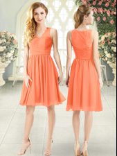 Excellent Orange Empire Lace Evening Dress Side Zipper Chiffon Sleeveless Knee Length